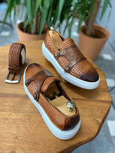 Load image into Gallery viewer, Grant Black Woven Camel Buckled Leather Shoes
