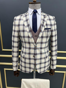 Benson Slim fit Plaid Striped Blue Suit