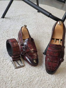 Ross Sardinelli Croc Detailed Claret Red Leather Shoes EU 44 - US 11 - UK 10