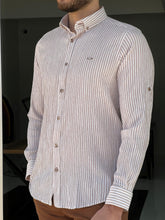 Load image into Gallery viewer, Fred Slim Fit Beige Striped Cotton Shirt

