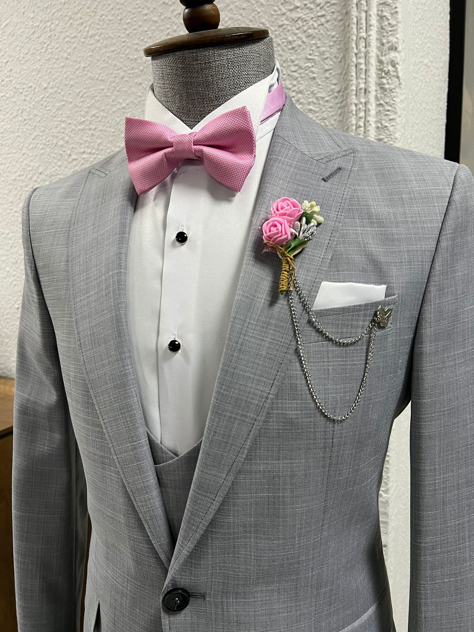Business Grey Suit with Pink Shirt