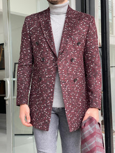 James Slim Fit Special Edition Double Breasted Claret Red Woolen Coat
