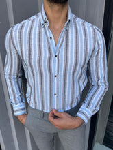 Load image into Gallery viewer, Cooper Slim Fit Ecru Blue Patterned Shirt
