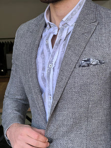 Fred Slim Fit High Quality Self-Patterned Grey Blazer