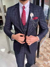 Load image into Gallery viewer, Carson Slim Fit Plaid Navy Blue Woolen Suit

