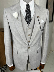 Luxe Slim Fit High Quality Plaid Woolen Grey Suit