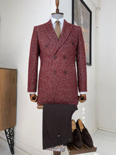Load image into Gallery viewer, Connor Slim Fit Double Breasted Claret Red Patterned Coat
