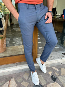 Morrison Slim Fit Plaid Blue Trousers