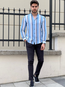 Ben Slim Fit High Quality Foldable Sleeve Blue Shirt