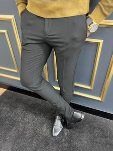 Thread Slim Fit Rope Detailed Black Trousers