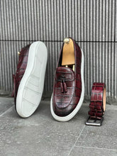 Load image into Gallery viewer, Benson Buckled Croc Detailed Burgundy Shoes
