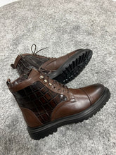 Load image into Gallery viewer, Louis Special Edition Zippered Croc Theme Leather Brown Boots
