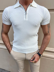Noah Slim Fit White Zippered Detail Polo Tees