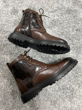 Load image into Gallery viewer, Louis Special Edition Zippered Croc Theme Leather Brown Boots
