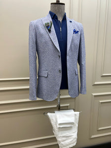 Brad Slim Fit Dot Detailed Blue Blazer Only