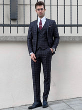 Load image into Gallery viewer, Louis Slim Fit Black &amp; Navy Business Plaid Suit
