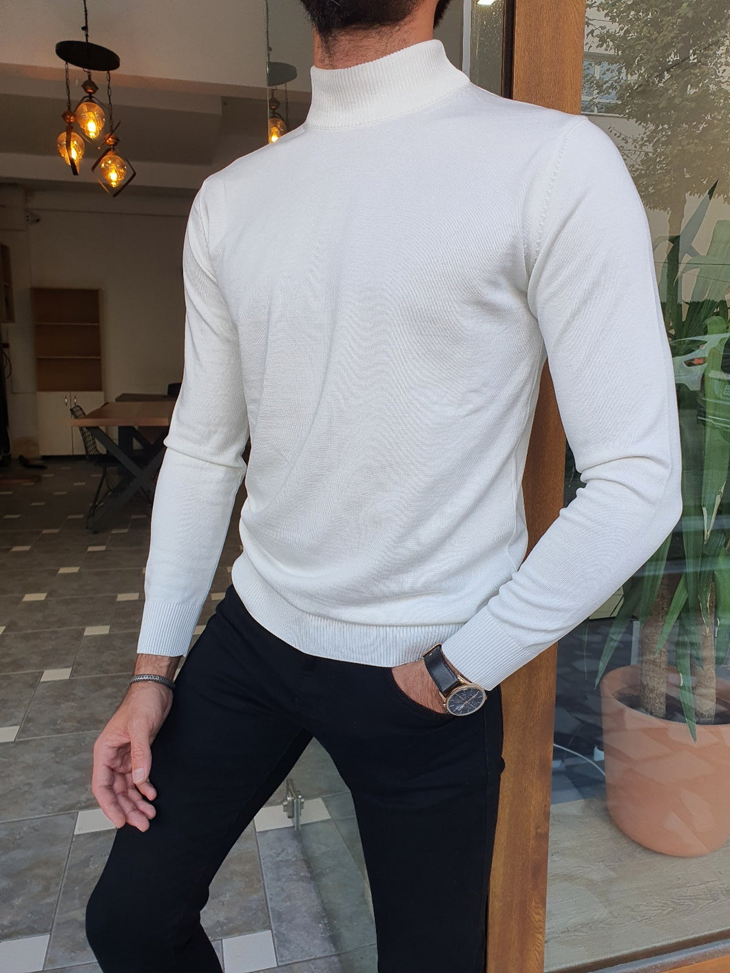 Morris Slim fit Long Sleeve White Turtleneck Sweater