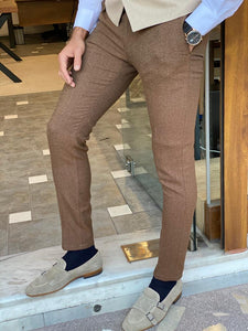 Clover Slim Fit Lycra Brown Pants