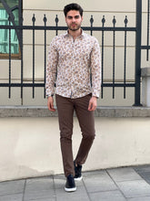 Load image into Gallery viewer, Ben Slim Fit High Quality Patterned Beige Cotton Shirt
