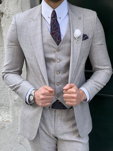Ben Slim Fit High Quality Plaid Wool Grey Suit
