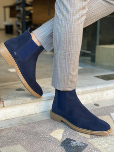 Grant Eva Sole Dark Blue Suede Chelsea Boots