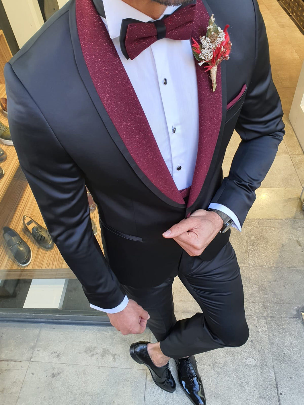 Groom Collection - Custom Made Shawl Collared Black Tuxedo