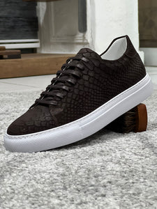 Louis Special Edition Rubber Sole Suede Print Leather Brown Sneakers