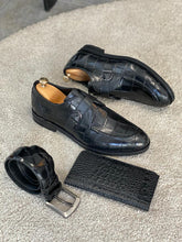 Load image into Gallery viewer, Rob Single Buckled Eva Sole Croc Black Leather Shoes
