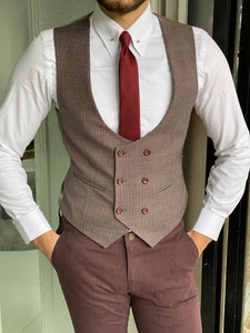 Carson Slim Fit Private Collection Double Breasted Claret Red Vest