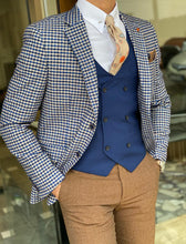 Load image into Gallery viewer, Grant Slim Fit Plaid Blue Mono Collared Blazer
