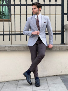 Ben Slim Fit High Quality Knitted Grey & Purple Blazer
