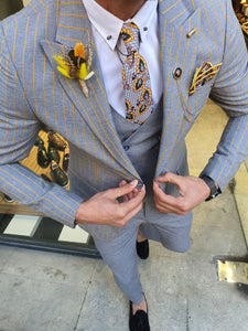 Evo Slim Fit Gray & Yellow Linen Suit