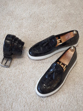 Load image into Gallery viewer, Ross Sardinelli Eva Sole Croc Tasseled Leather Black Shoes
