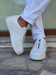 Lucas Special Edition Eva Sole White Zippered Leather Sneakers