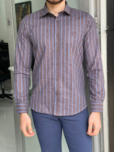 Load image into Gallery viewer, Carson Slim Fit Striped Brown Shirt
