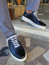 Load image into Gallery viewer, Logan Sardinelli Lace up Eva Sole  Navy Leather Sneakers
