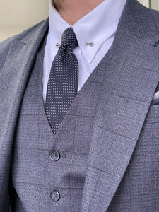 Warwick Slim Fit Plaid Anthracite Woolen Suit