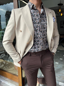 Lars Slim Fit Double Breasted Beige Blazer Only