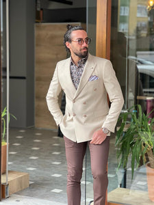 Lars Slim Fit Double Breasted Beige Blazer Only