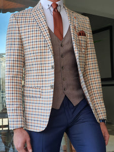 Moore Slim Fit Plaid Beige Suit