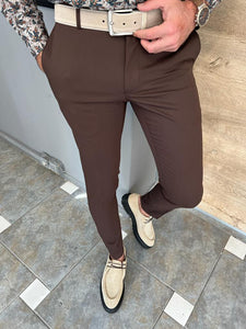 Lars Slim Fit Brown Trousers