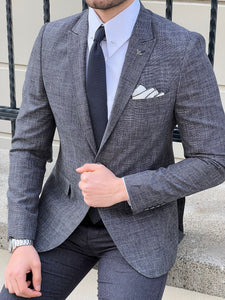 Ben Slim Fit High Quality Self Patterned Smoked Cotton Blazer