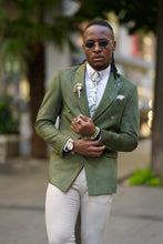 Load image into Gallery viewer, Evan Slim Fit Double Breasted Nubuck Khaki Blazer
