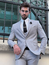 Load image into Gallery viewer, Naze Slim Fit Self-Patterned Pointed Gray Suit
