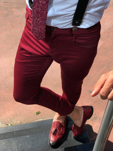 Piomo Claret Red Slim Fit Cotton Pants