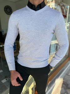 Trent Slim Fit V-Neck Grey Knitwear