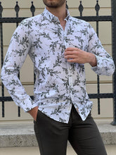Load image into Gallery viewer, Ben Slim Fit High Quality Patterned White &amp; Khaki Cotton Shirt
