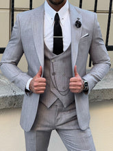 Load image into Gallery viewer, Naze Slim Fit Self-Patterned Pointed Gray Suit
