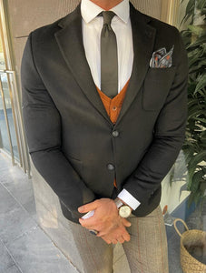 Rick Slim Fit Baroncelli Italian Fabric Stamped Black Blazer
