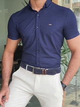 Load image into Gallery viewer, Vince Slim Fit Patterned Short Sleeve Navy Polo
